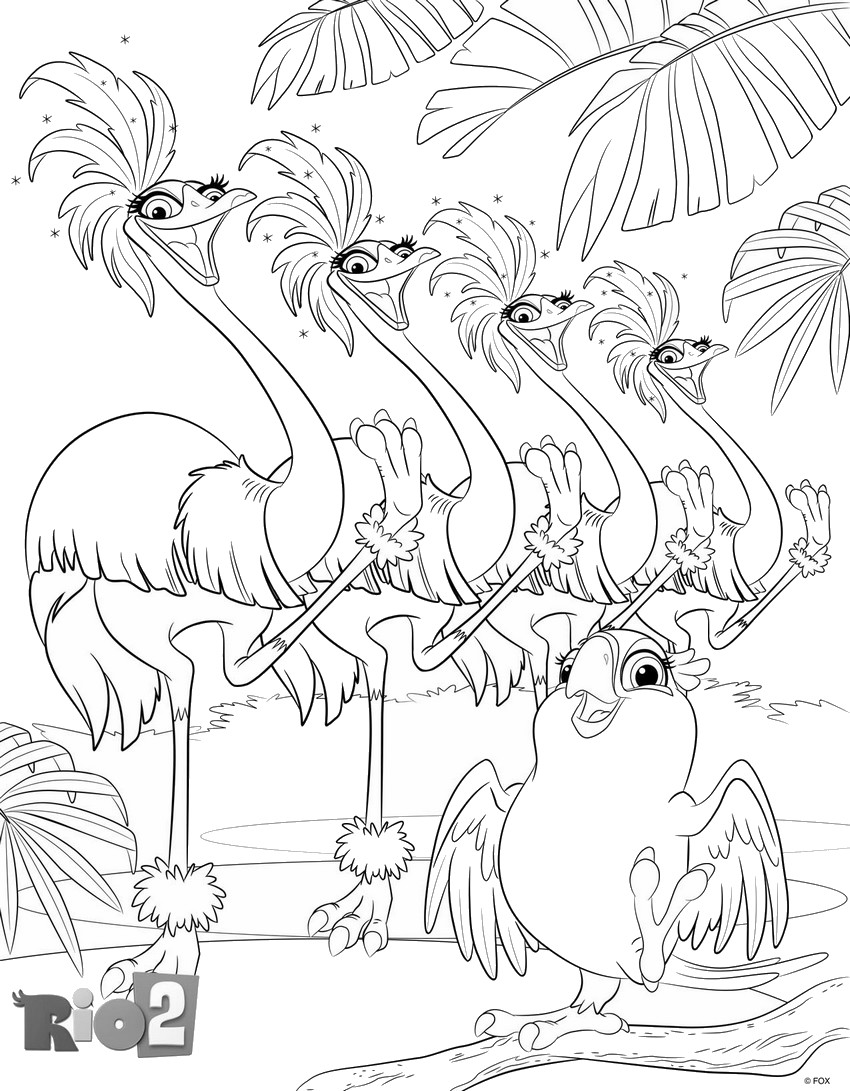 coloriage rio 2 carla et les autruches